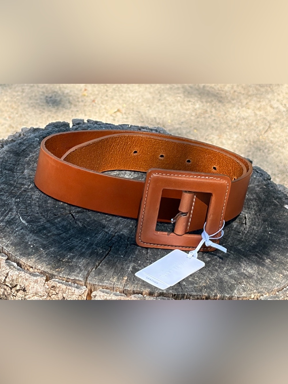 The White Company Women’s Tan Leather Belt with Square Buckle SZ XS